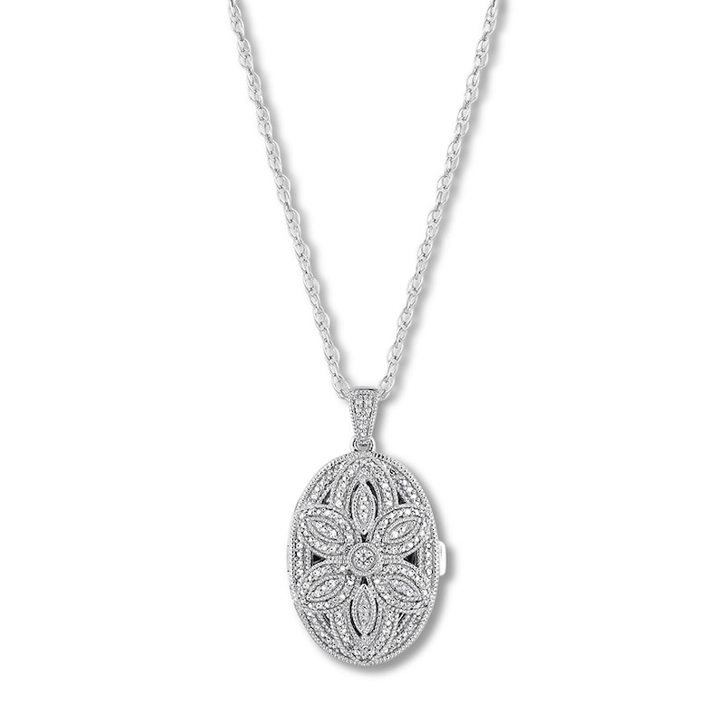 Main Image 1 of Diamond Floral Locket Necklace 1/4 ct tw Sterling Silver
