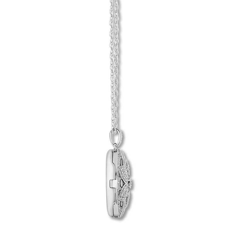 Main Image 2 of Diamond Floral Locket Necklace 1/4 ct tw Sterling Silver