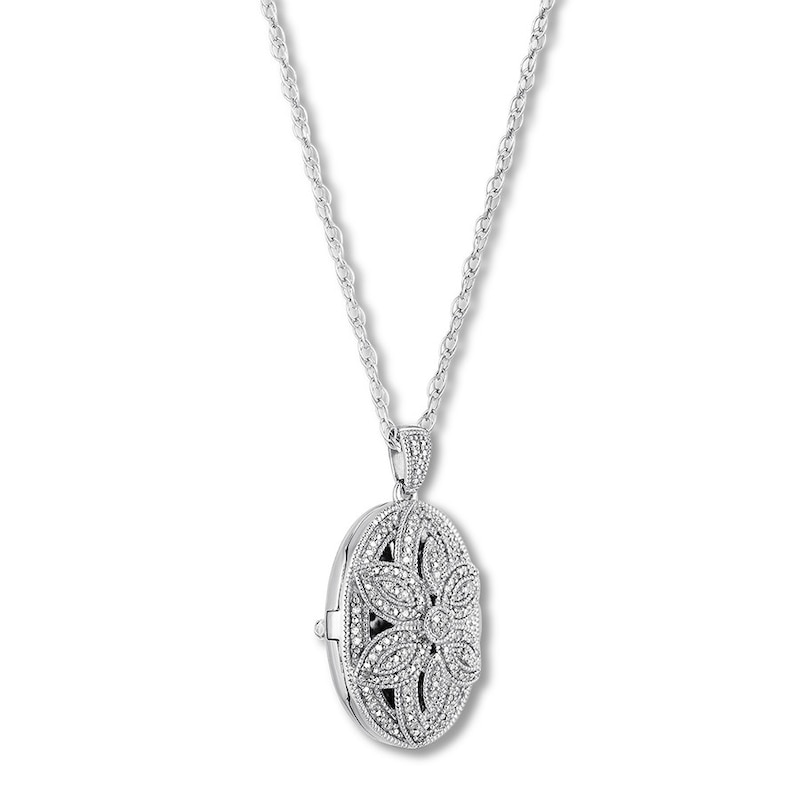 Main Image 3 of Diamond Floral Locket Necklace 1/4 ct tw Sterling Silver