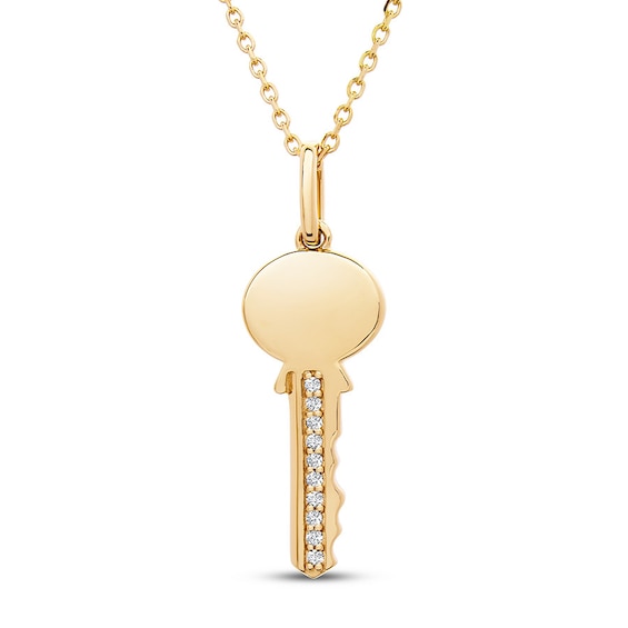Diamond Key Necklace 1/20 ct tw Round-cut 10K Yellow Gold 18"
