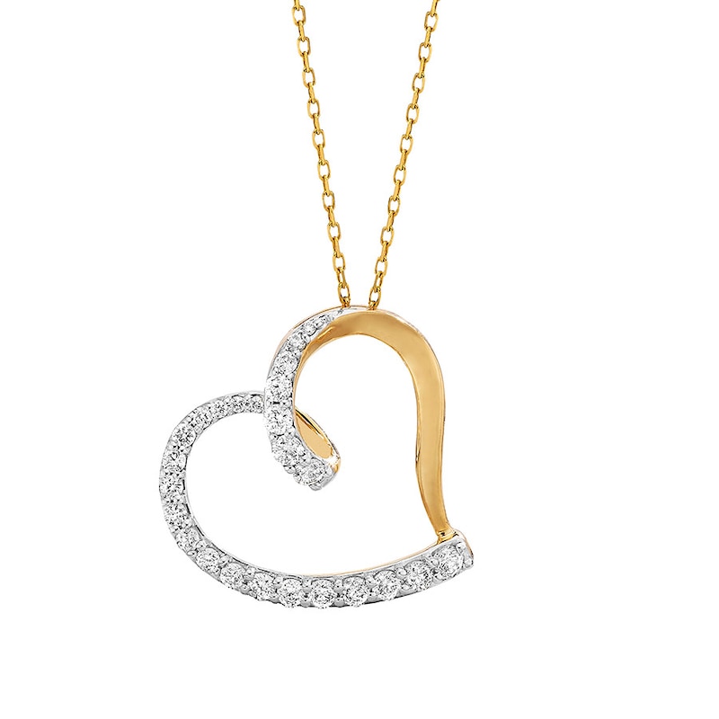 Diamond Heart Necklace 1 2 Ct Tw Round Cut 10k Yellow Gold Kay