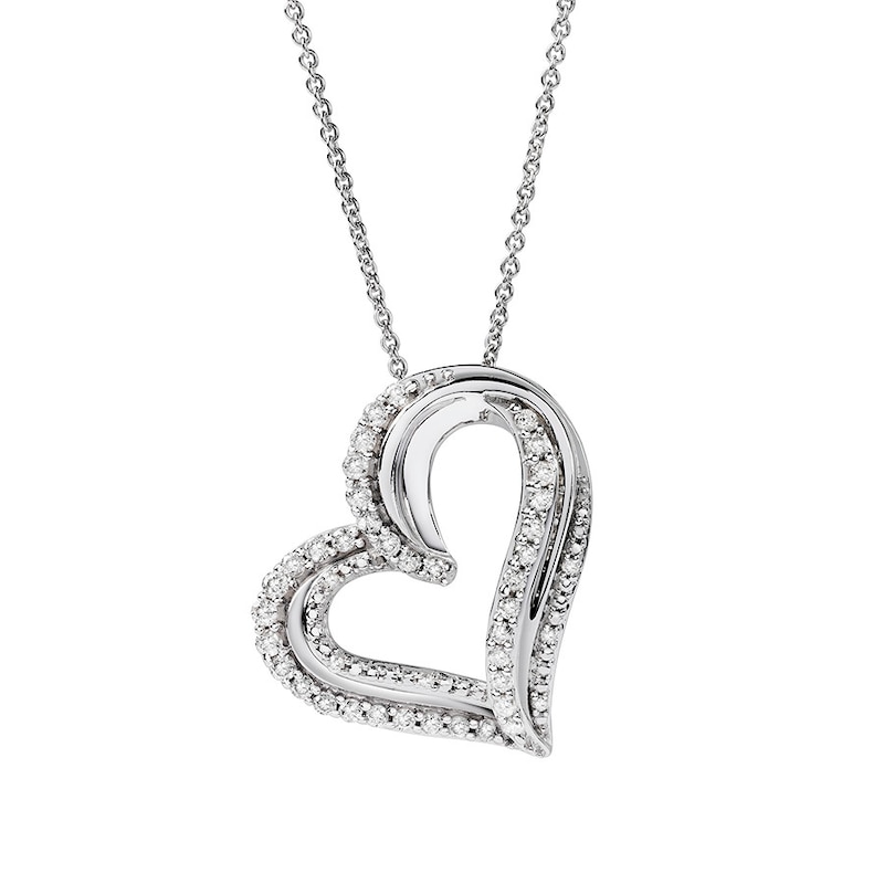Diamond Heart Necklace 1/2 ct tw Round-cut Sterling Silver