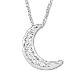 Crescent Moon Necklace 1/20 ct tw Diamonds Sterling Silver 18"