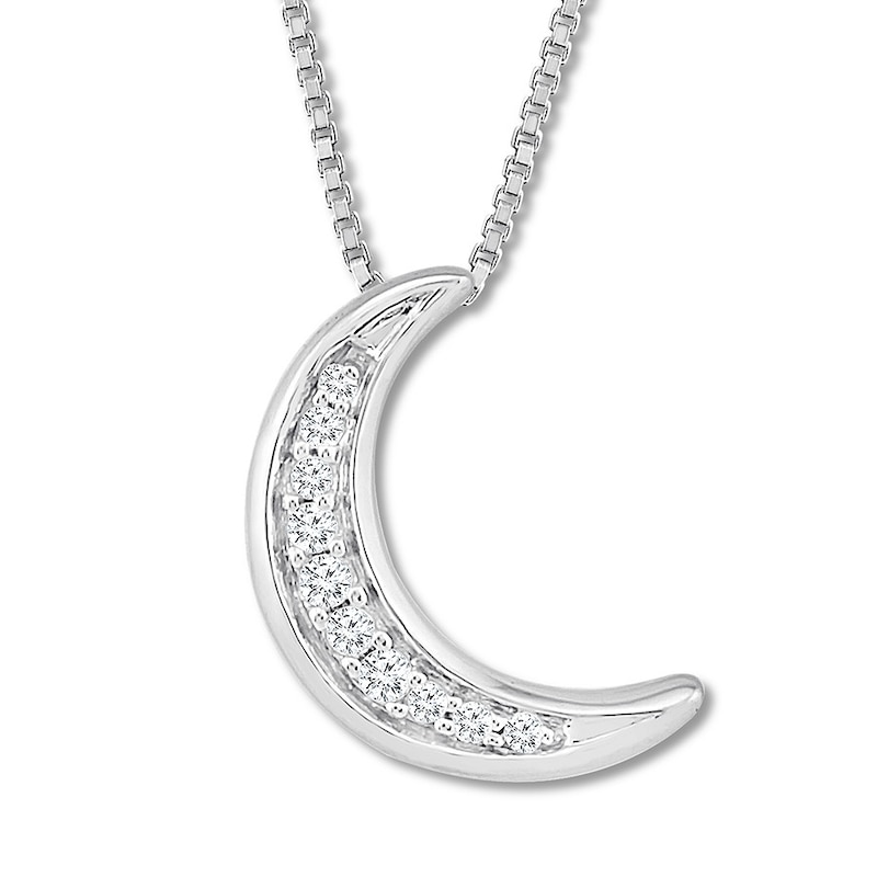 Main Image 1 of Crescent Moon Necklace 1/20 ct tw Diamonds Sterling Silver 18&quot;