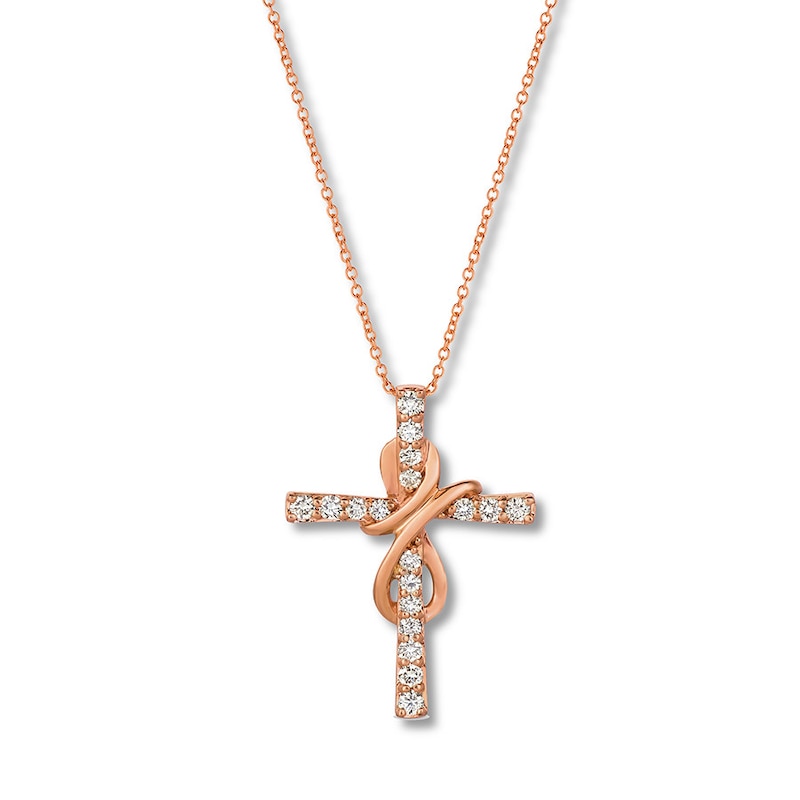 Main Image 1 of Le Vian Diamond Cross Necklace 1/2 ct tw 14K Strawberry Gold 18&quot;