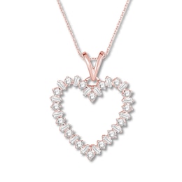 Diamond Heart Necklace 1/4 ct tw Round & Baguette 10K Rose Gold 18"