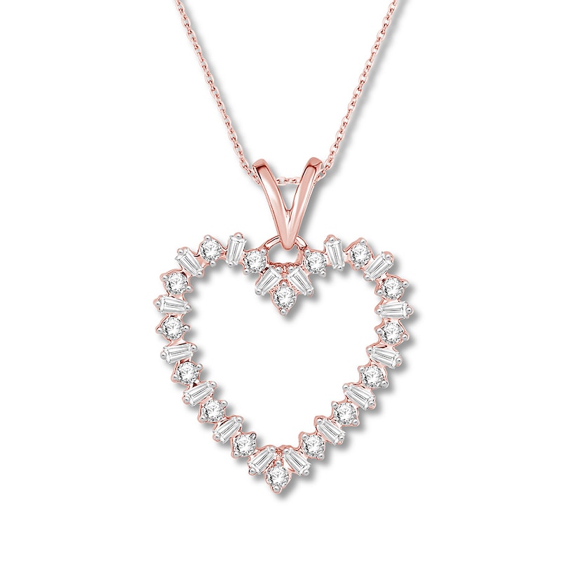 Main Image 1 of Diamond Heart Necklace 1/4 ct tw Round & Baguette 10K Rose Gold 18&quot;