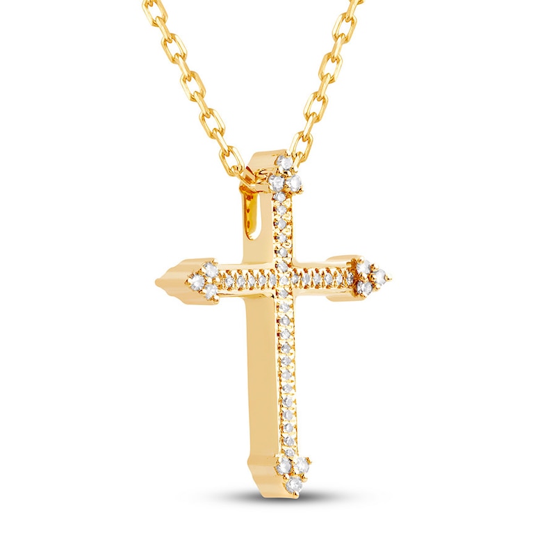 Diamond Cross Necklace 1/10 ct tw Roundcut 10K Yellow Gold Kay