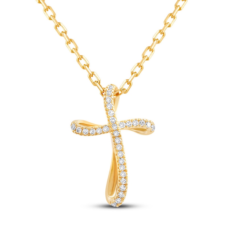 Main Image 1 of Diamond Cross Necklace 1/20 ct tw Round-cut 10K Yellow Gold