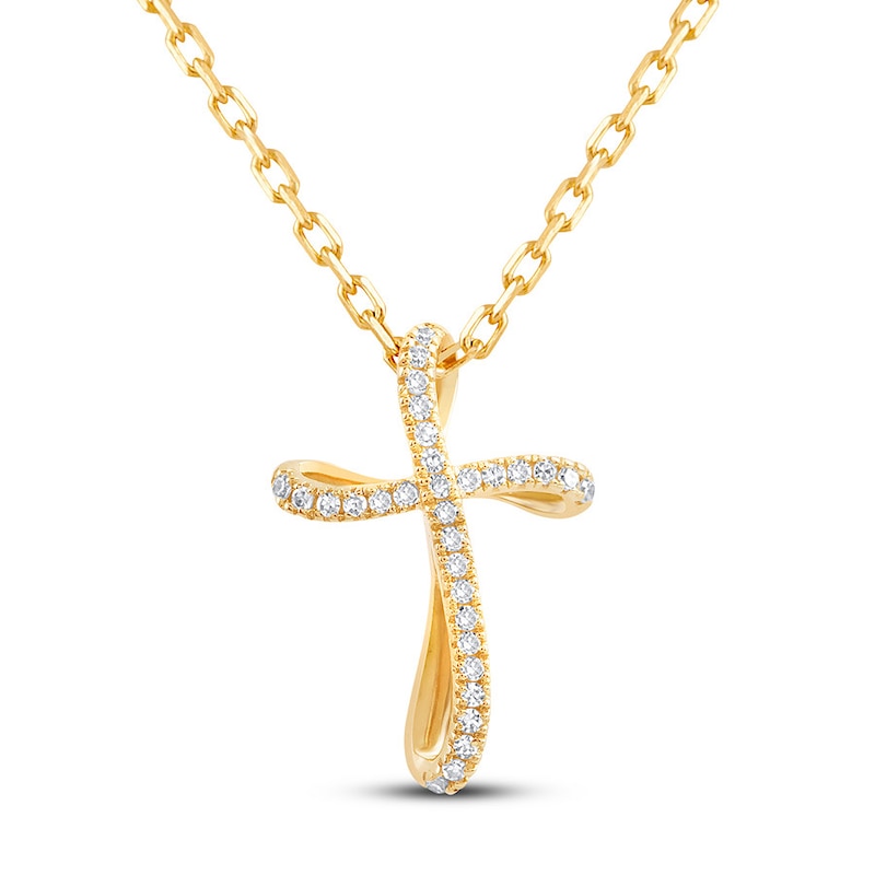 Diamond Cross Necklace 1/20 ct tw Round-cut 10K Yellow Gold