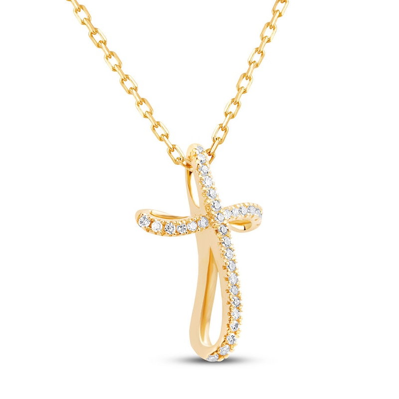 Main Image 2 of Diamond Cross Necklace 1/20 ct tw Round-cut 10K Yellow Gold