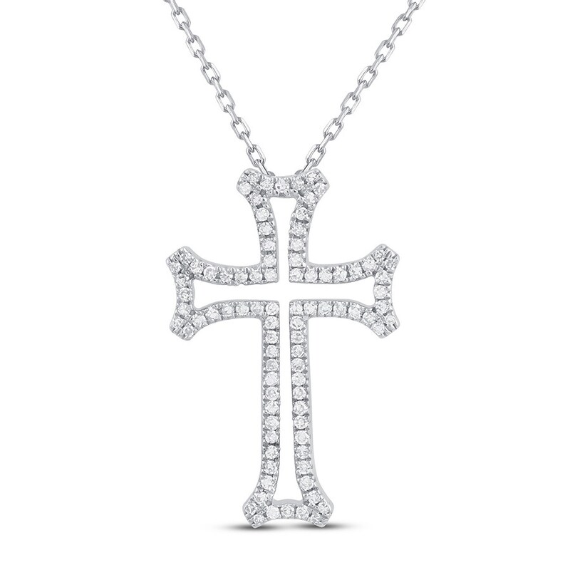 Main Image 1 of Diamond Cross Necklace 1/4 ct tw Round-cut Sterling Silver