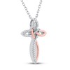 Thumbnail Image 2 of Diamond Cross Necklace 1/10 ct tw Sterling Silver & 10K Rose Gold