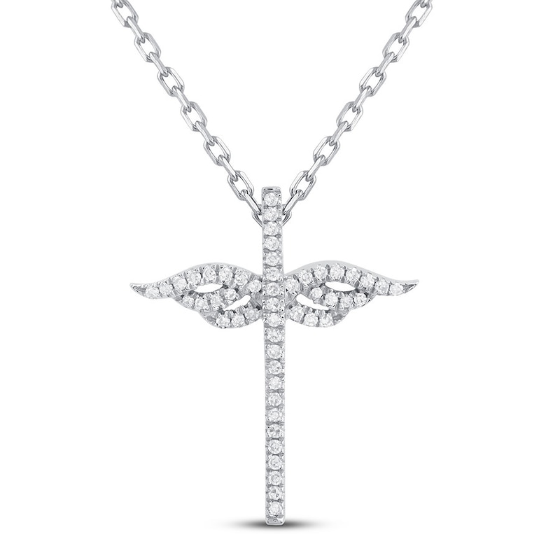 Diamond Angel Wing Cross Necklace 1/10 ct tw Sterling Silver