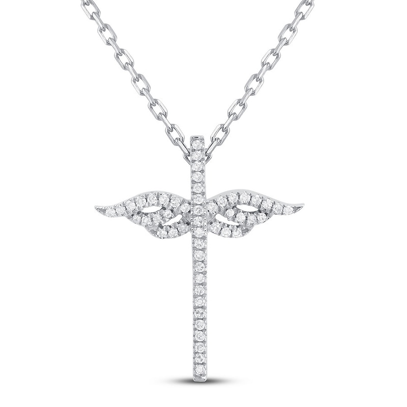 Main Image 1 of Diamond Angel Wing Cross Necklace 1/10 ct tw Sterling Silver