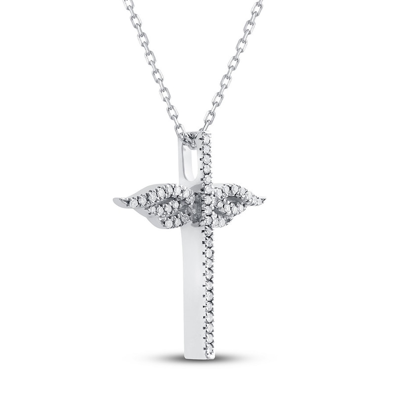 Main Image 2 of Diamond Angel Wing Cross Necklace 1/10 ct tw Sterling Silver