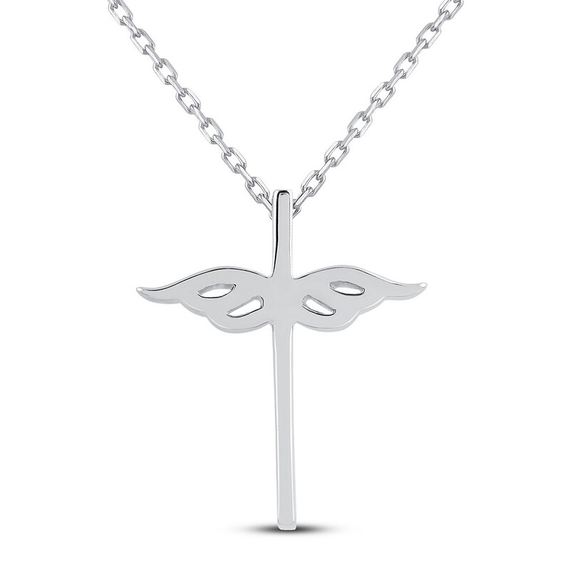 Main Image 4 of Diamond Angel Wing Cross Necklace 1/10 ct tw Sterling Silver