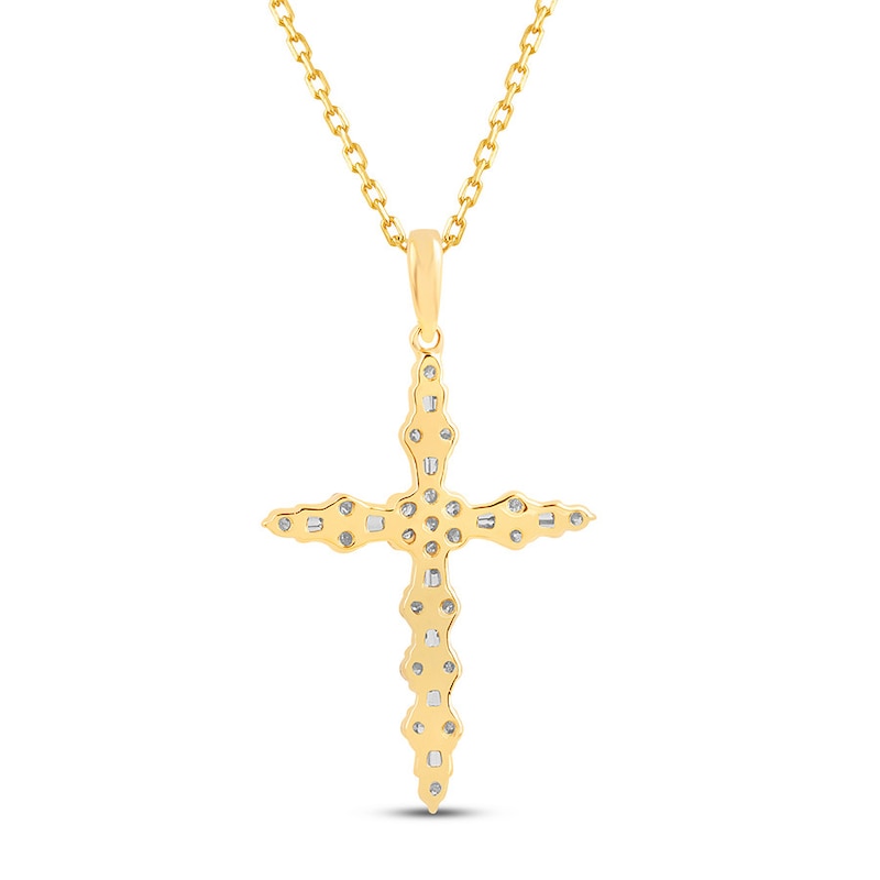 Main Image 4 of Diamond Cross Necklace 3/8 ct tw Round & Baguette 10K Yellow Gold