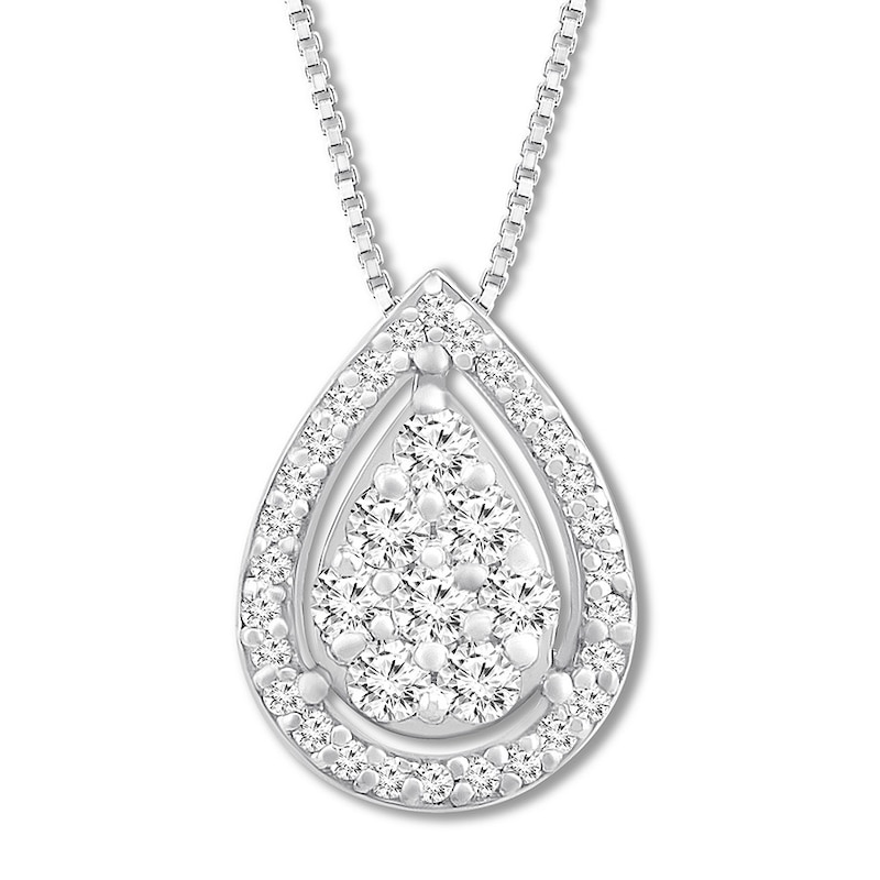 Diamond Teardrop Necklace 1/4 ct tw Round-cut 10K White Gold 18"