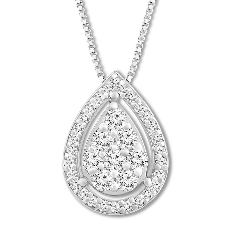 Main Image 1 of Diamond Teardrop Necklace 1/4 ct tw Round-cut 10K White Gold 18&quot;