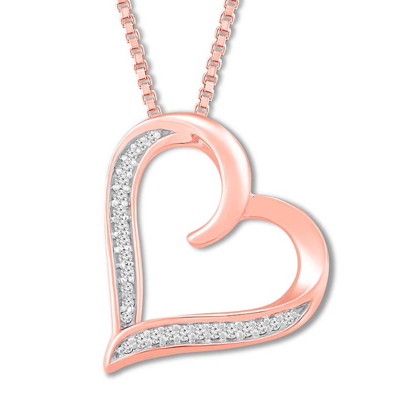 Main Image 1 of Diamond Heart Necklace 1/10 ct tw Round-cut 10K Rose Gold 18&quot;