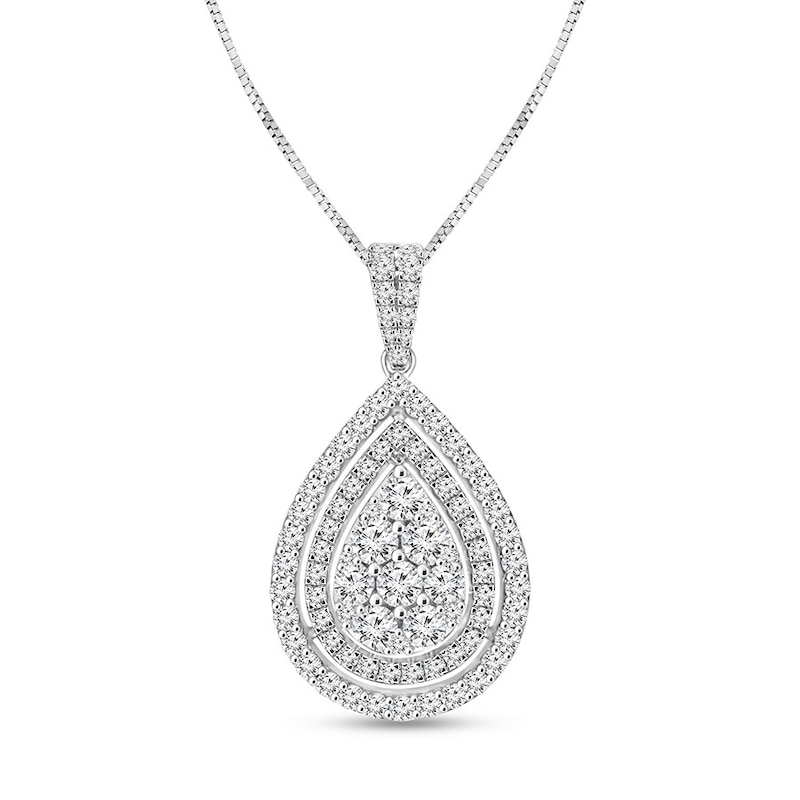 Diamond Teardrop Necklace 1-1/2 ct tw Round-cut 14K White Gold 18"