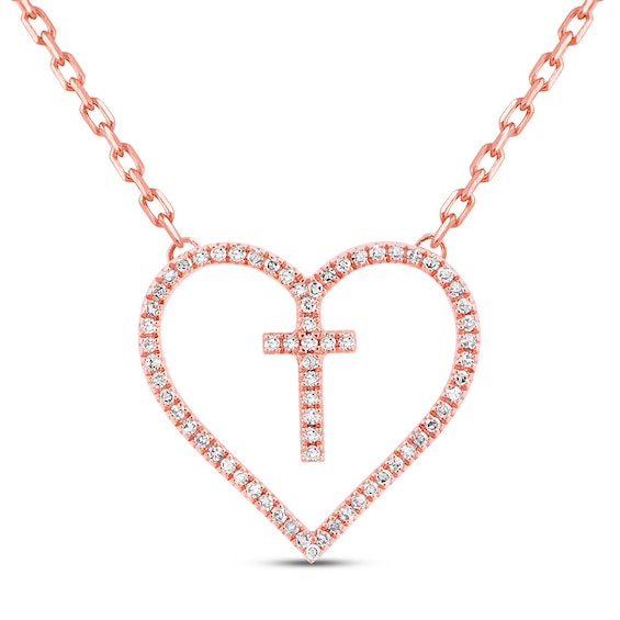 Cross Heart Necklace 1/8 ct tw Diamonds 10K Rose Gold