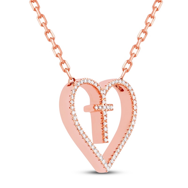 Main Image 2 of Cross Heart Necklace 1/8 ct tw Diamonds 10K Rose Gold