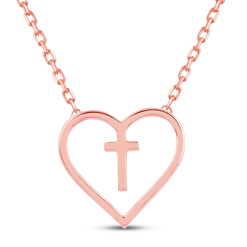 Main Image 4 of Cross Heart Necklace 1/8 ct tw Diamonds 10K Rose Gold