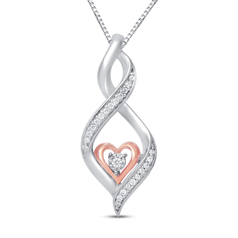 Diamond Necklace 1/15 ct tw Sterling Silver & 10K Rose Gold 18"
