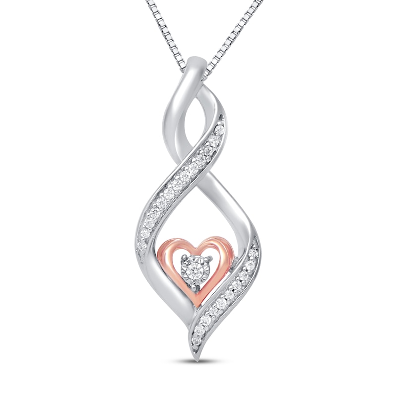 Lock & Key Necklace 1/15 cttw Diamonds Sterling Silver & 10K Rose Gold 18