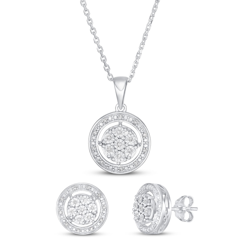 Main Image 1 of Diamond Pendant & Earrings Set 1/8 ct tw 10K White Gold