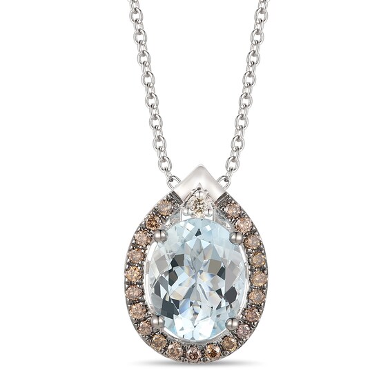 Le Vian Aquamarine Necklace 11/6 ct tw Diamonds 14K Vanilla Gold 18" Womens Necklaces