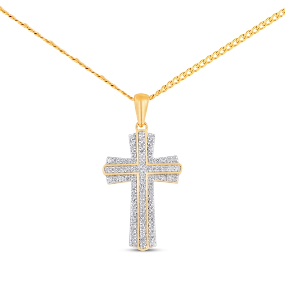 Men's Diamond Cross Necklace 1/3 ct tw Round-cut 10K Yellow Gold 22"