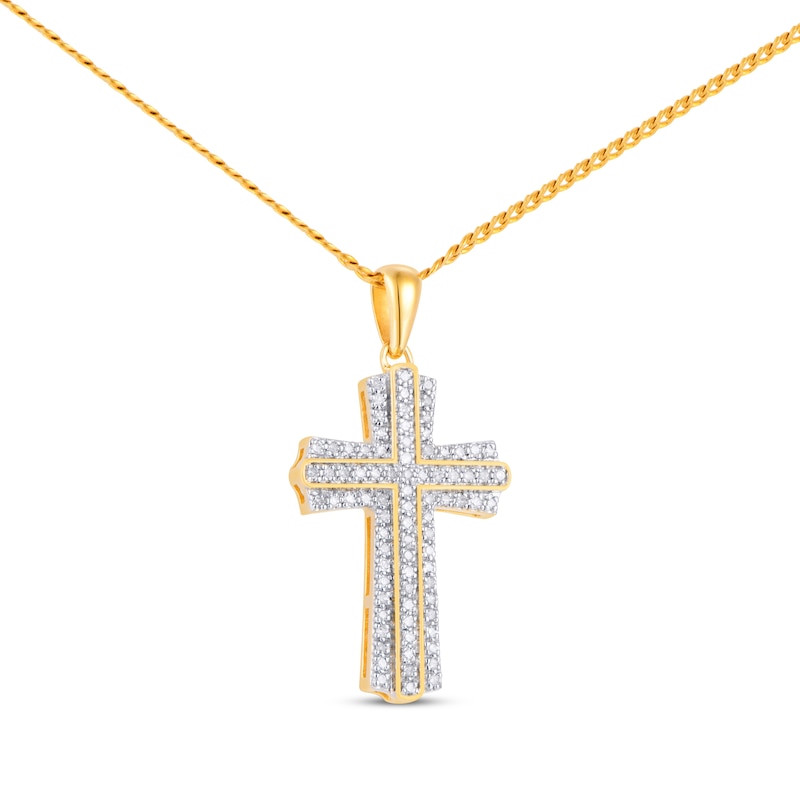 Men's Diamond Cross Necklace 1/3 ct tw Round-cut 10K Yellow Gold 22