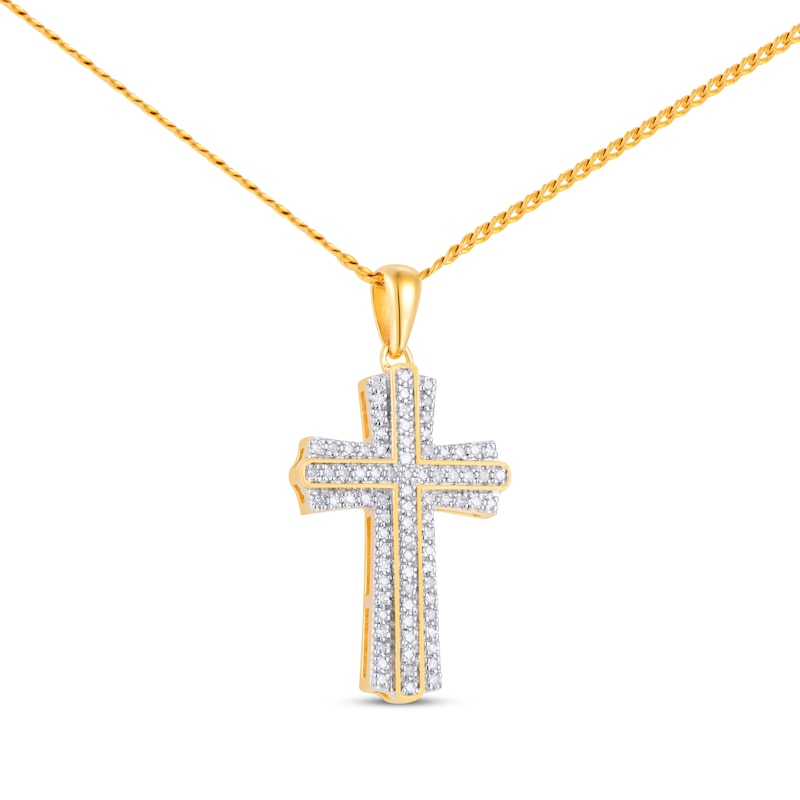 Main Image 2 of Men's Diamond Cross Necklace 1/3 ct tw Round-cut 10K Yellow Gold 22&quot;