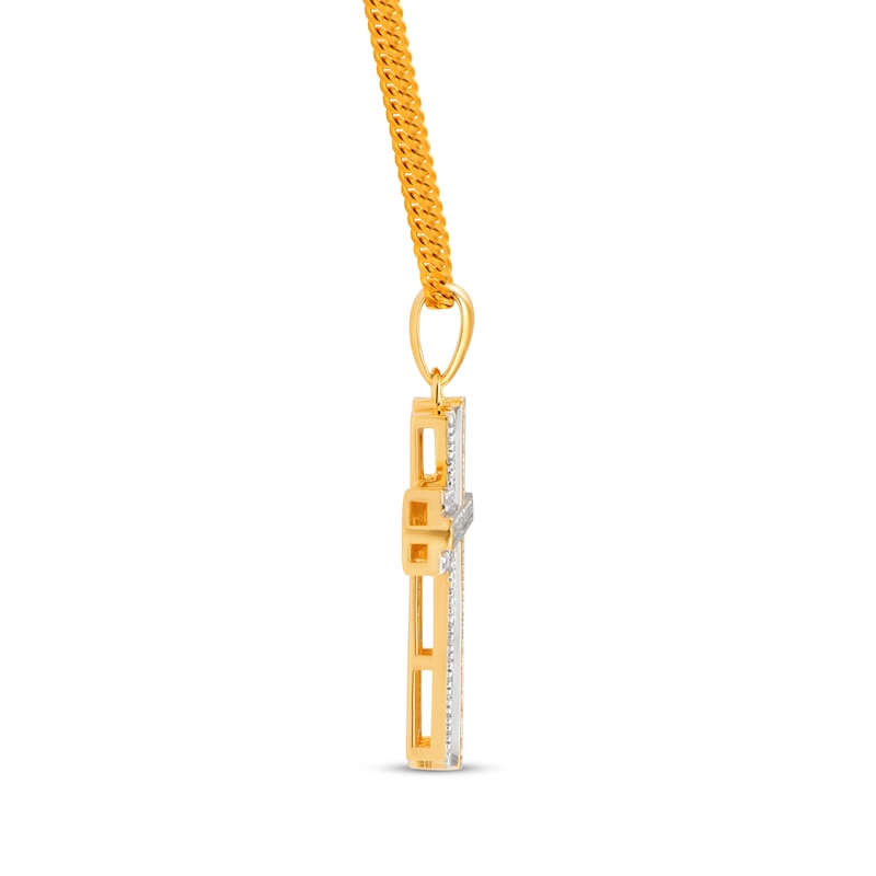 Main Image 3 of Men's Diamond Cross Necklace 1/3 ct tw Round-cut 10K Yellow Gold 22&quot;