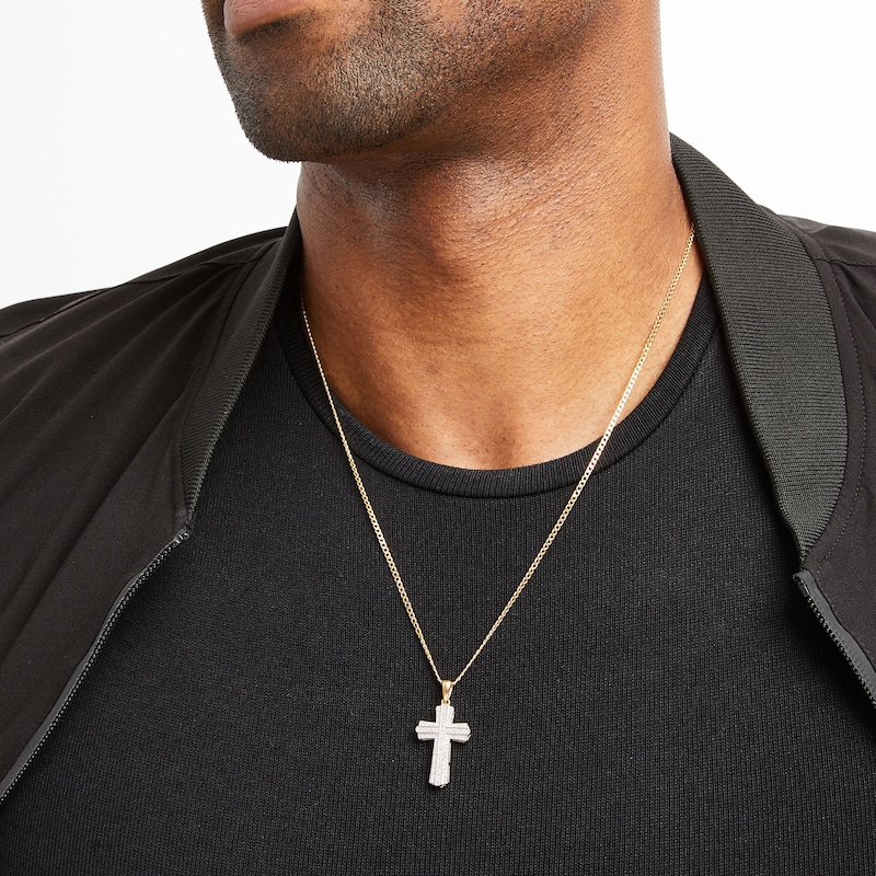 Main Image 4 of Men's Diamond Cross Necklace 1/3 ct tw Round-cut 10K Yellow Gold 22&quot;