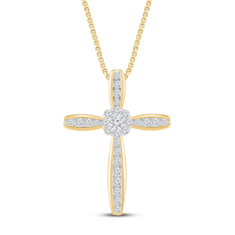 Main Image 1 of Diamond Cross Necklace 1/4 ct tw 10K Yellow Gold 18"