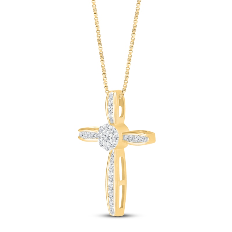 Main Image 2 of Diamond Cross Necklace 1/4 ct tw 10K Yellow Gold 18"