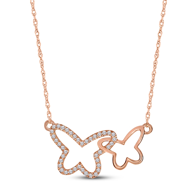 Diamond Butterfly Necklace 1/6 ct tw 10K Rose Gold 18"
