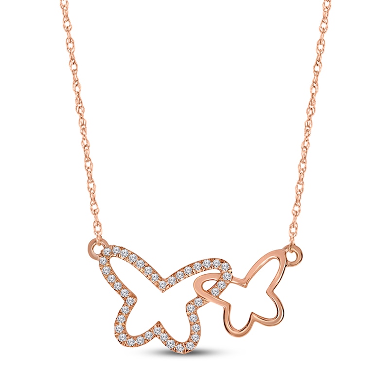 Main Image 1 of Diamond Butterfly Necklace 1/6 ct tw 10K Rose Gold 18&quot;