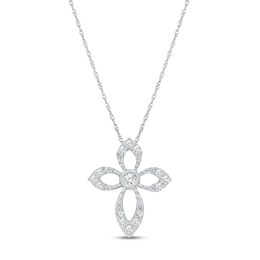 Diamond Cross Necklace 1/10 ct tw 10K White Gold 18"