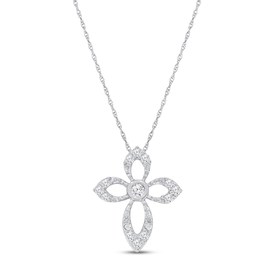 Diamond Cross Necklace 1/10 ct tw 10K White Gold 18"