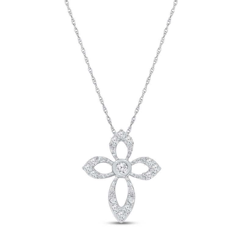 Main Image 1 of Diamond Cross Necklace 1/10 ct tw 10K White Gold 18&quot;