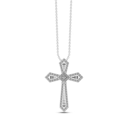 Diamond Cross Necklace 1/4 ct tw Round & Baguette 10K White Gold 18"