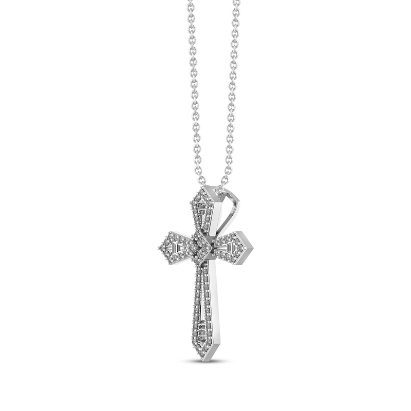 Diamond Cross Necklace 1/4 ct tw Round/Baguette 10K White Gold 18"