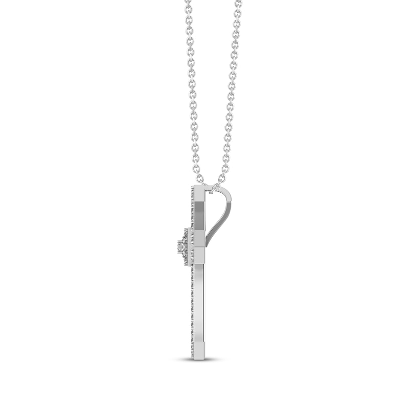 Main Image 3 of Diamond Cross Necklace 1/4 ct tw Round & Baguette 10K White Gold 18&quot;