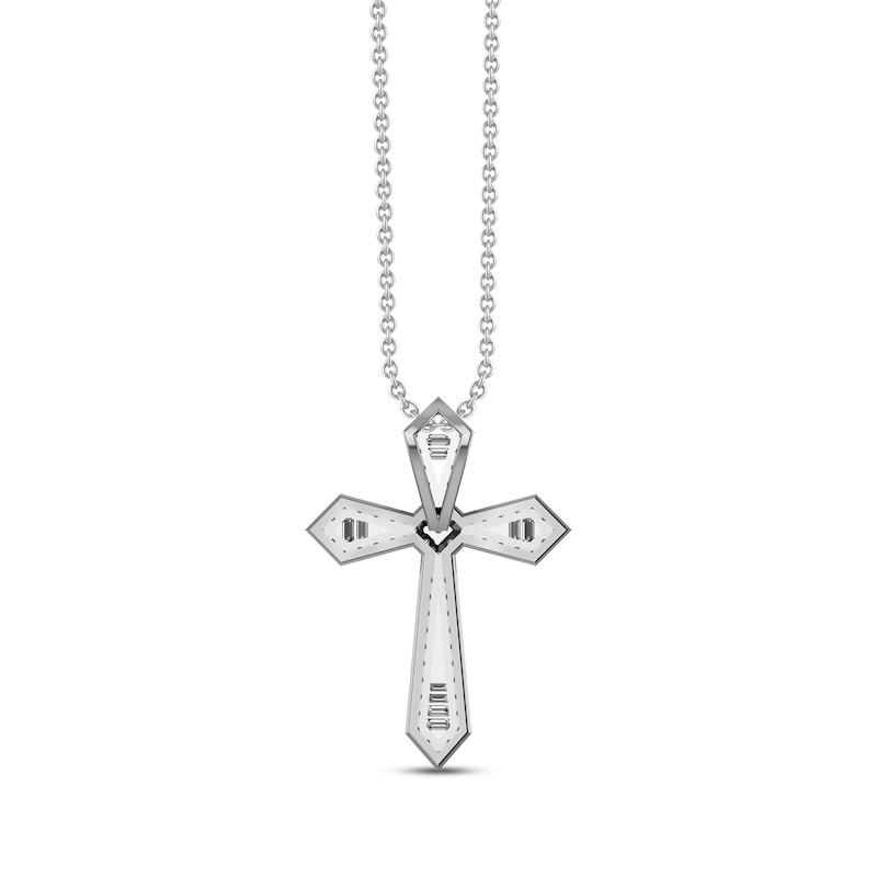 Main Image 4 of Diamond Cross Necklace 1/4 ct tw Round & Baguette 10K White Gold 18&quot;