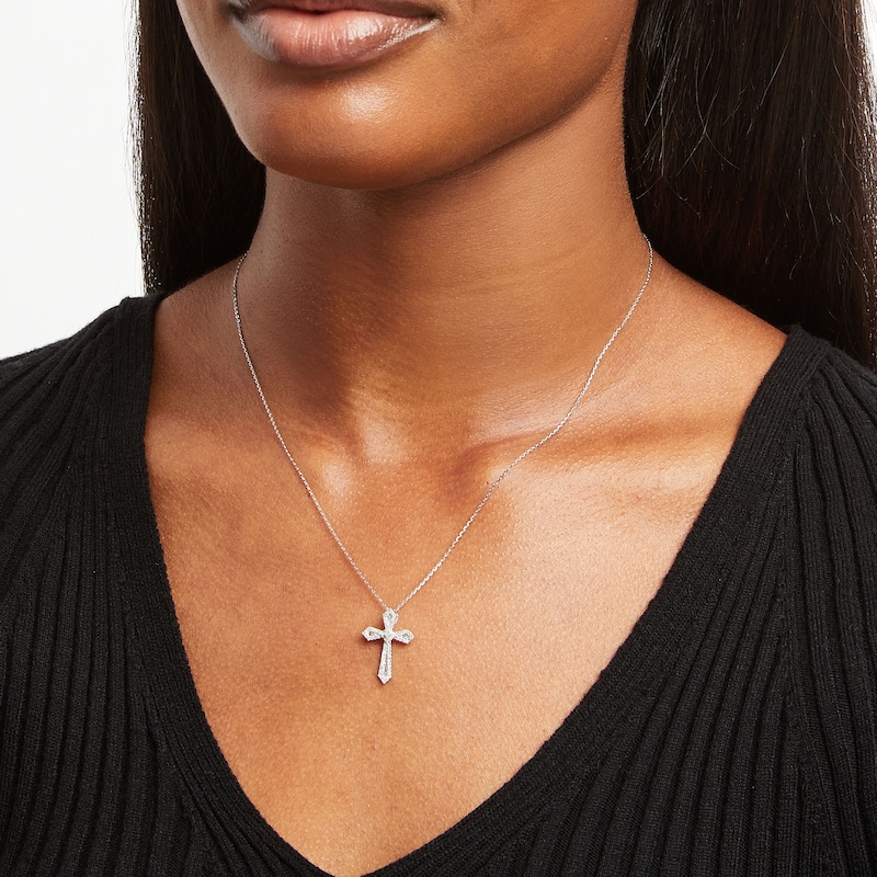 Main Image 5 of Diamond Cross Necklace 1/4 ct tw Round & Baguette 10K White Gold 18&quot;